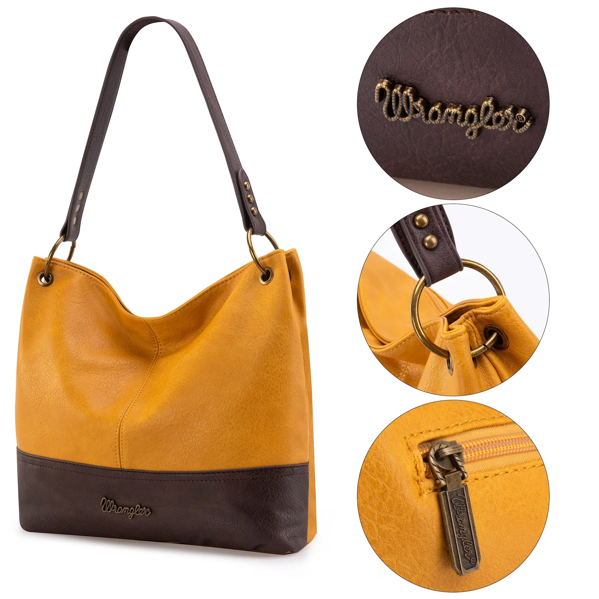 Wrangler Hobo Bags for Women Leather Tote Bag Shoulder Bag Top Handle Satchel Purses and Handbags, Two Tone Yellow