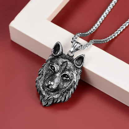 Norse Viking Wolf Pendant Necklace for Men Stainless Steel Scandinavia Jewelry Gift Amulet for Son Birthday Christmas Valentines