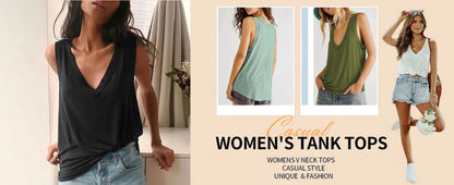 Tank Tops for Women Flowy Deep V Neck Women Shirts Loose Fit Summer Sleeveless Tops