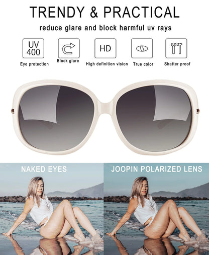 Polarized Sunglasses for Women Trendy Sparkling Oversized Big Composite Frame Shades (Light Beige)