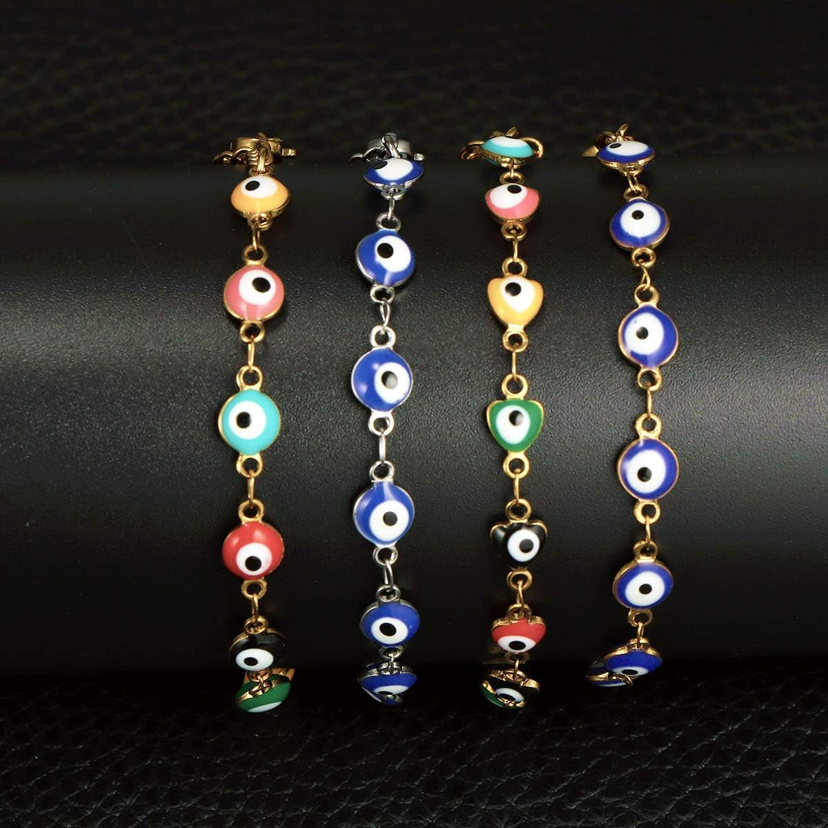 3 Pcs Evil Eye Bracelets for Women Men 18K Gold Plated Stainless Steel Handmade Adjustable Amulet Evil Eyes Jewelry for Family Best Friends