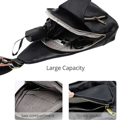 Womens Sling Bags PU Leather Small Crossbody Sling Backpack Fashion Chest Bag Sling Bag for Women Travel