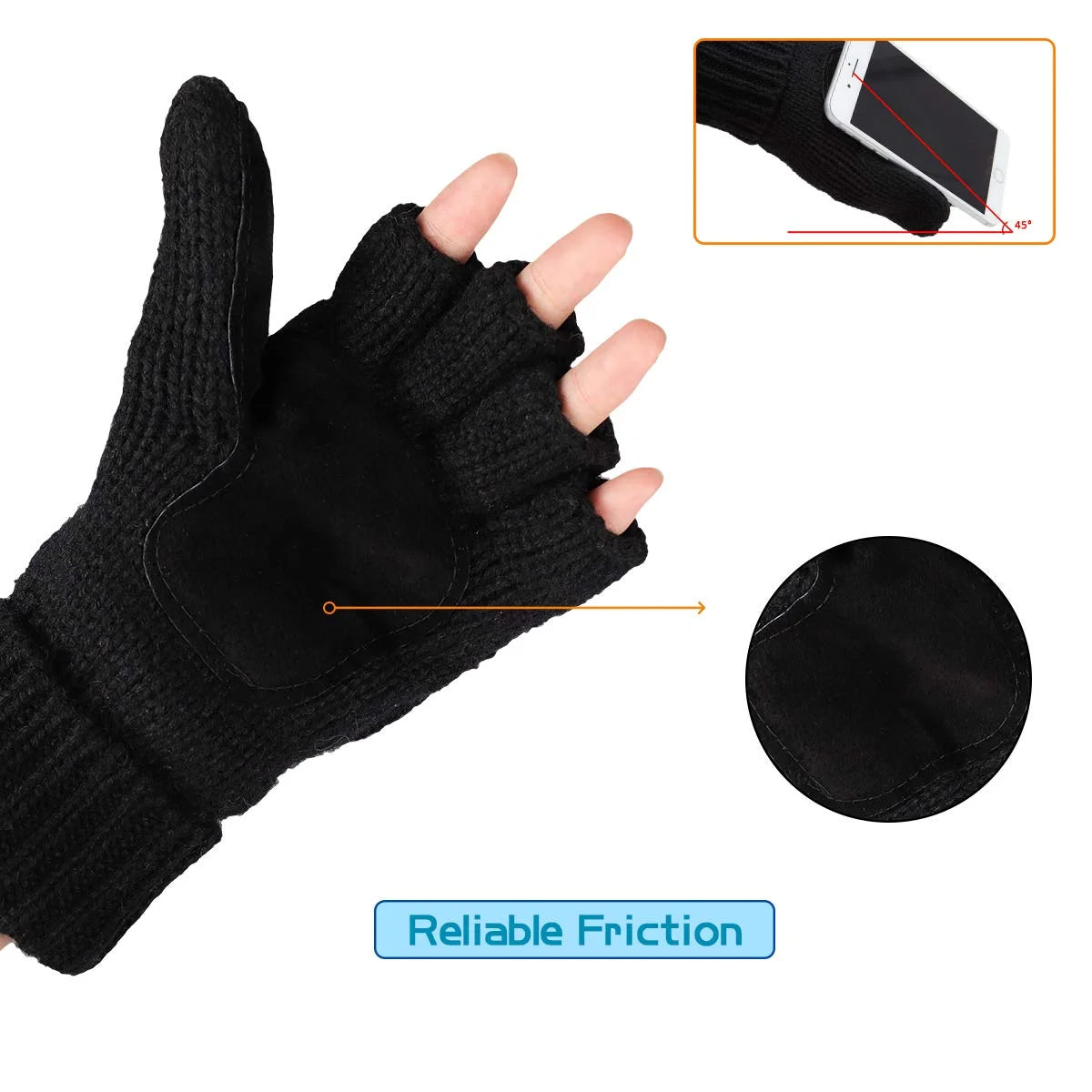 Mittens Winter Fingerless Gloves Warm Wool Knitted Gloves Convertible Gloves for Men and Women