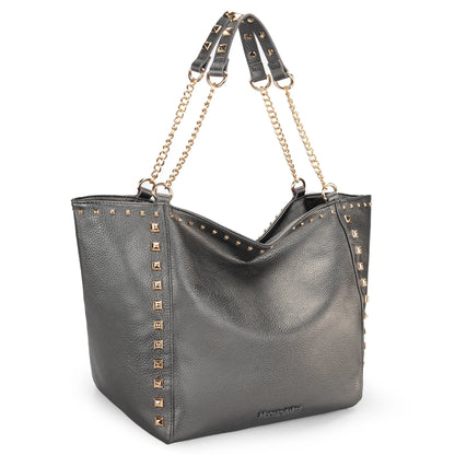 Large Hobo Bags for Women Top-Handle Tote Bag with Chain Handle and Rivets Decoration