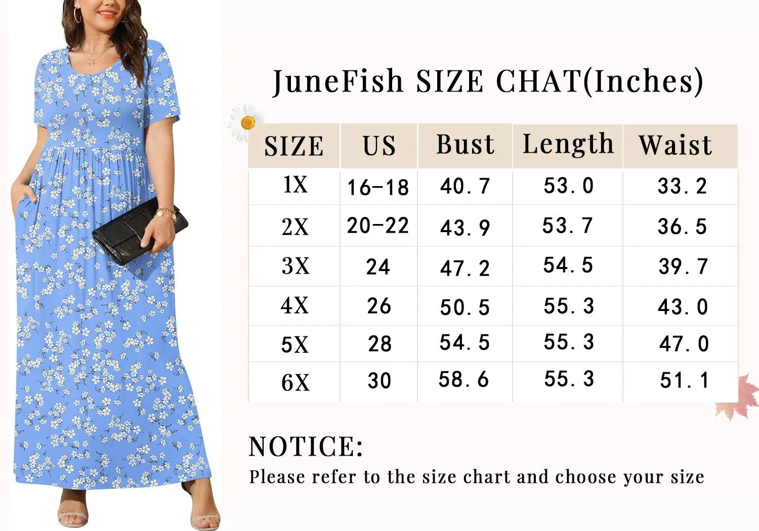 Women'S Summer plus Size 2X to 6X Maxi Loose Dress with Pockets