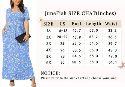 Women'S Summer plus Size 2X to 6X Maxi Loose Dress with Pockets