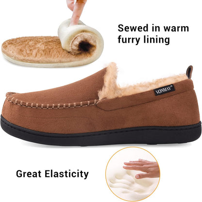 Men'S Moccasin Slippers Fuzzy House Shoes Fluffy Fur Home Warm Memory Foam Indoor Outdoor