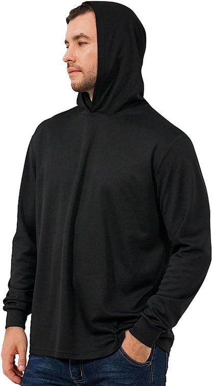 High Visibility Sun Protection Lightweight Long Sleeve Hoodie, UPF 50+ Quick-Dry, SPF UV Shirt, Active Wear - Black, Small