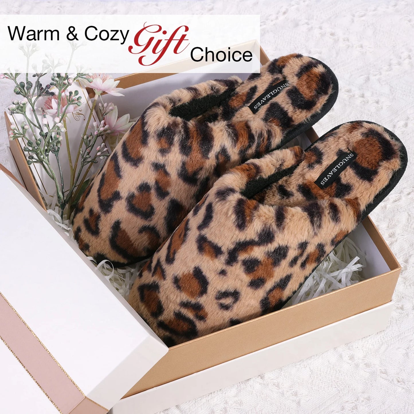 Women'S Fuzzy House Memory Foam Slippers Cute Furry Leopard Print Faux Fur Lined Closed Toe Indoor Slides Bedroom Slip on Shoes