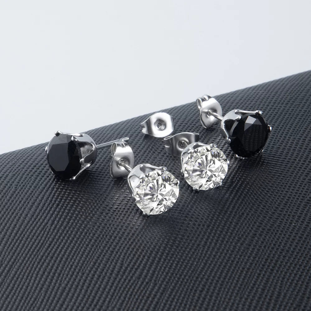 Earrings for Women Surgical Steel Cubic Zirconia Stud Earrings Set（12 Pairs,Black&White，3Mm-8Mm）