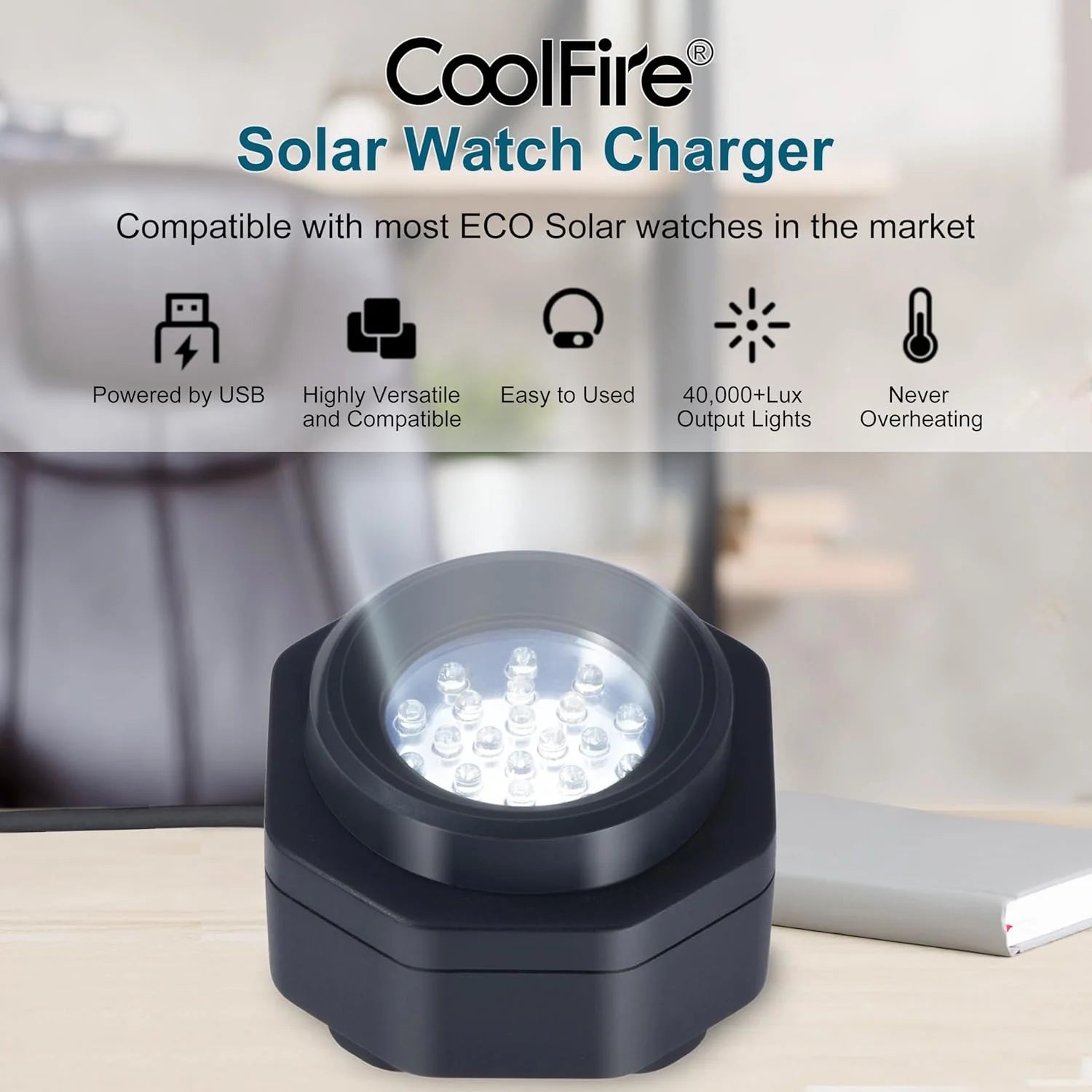 Coolfire Solar Watch Fast Charger for All Eco Solar Watches Reloj Hombre Solar Pad Power Smart Watch Portable Battery Charger Automatic - Model 1046