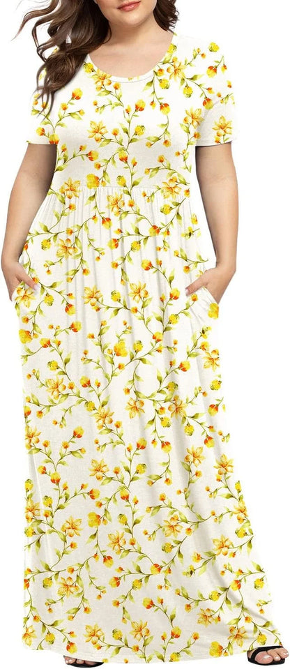 Women'S Summer plus Size 2X to 6X Maxi Loose Dress with Pockets