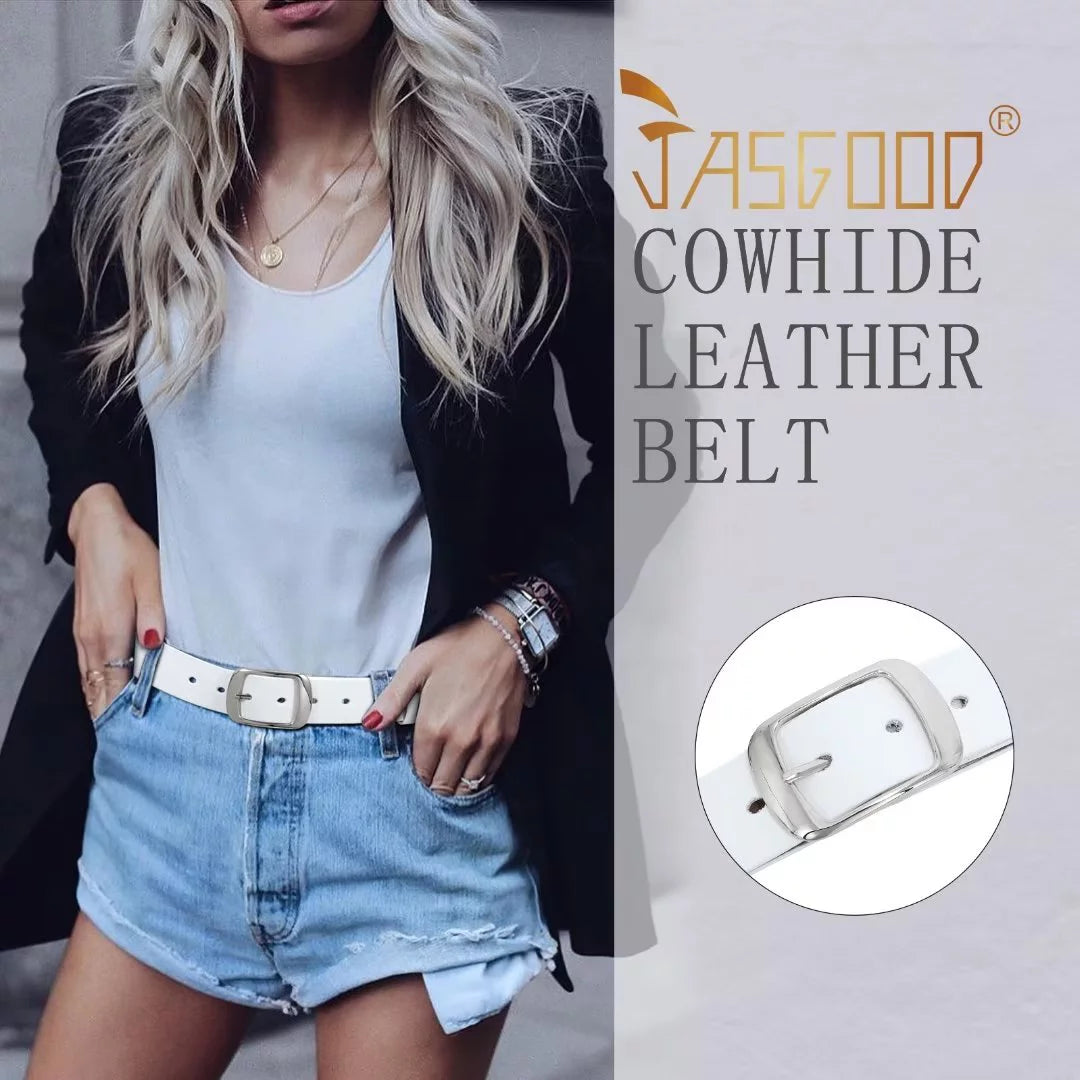 Women Leather Belts for Jeans Pants Dress Ladies Fashion White Belt