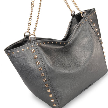 Large Hobo Bags for Women Top-Handle Tote Bag with Chain Handle and Rivets Decoration