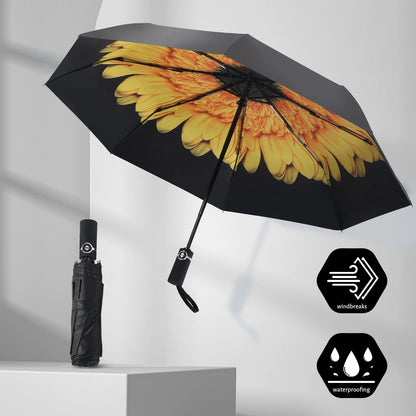 Travel Umbrellas for Rain Small Light Windproof Umbrella Automatic Folding Waterproof Umbrella Dual-Use Sun Umbrella (Yellow Flower)