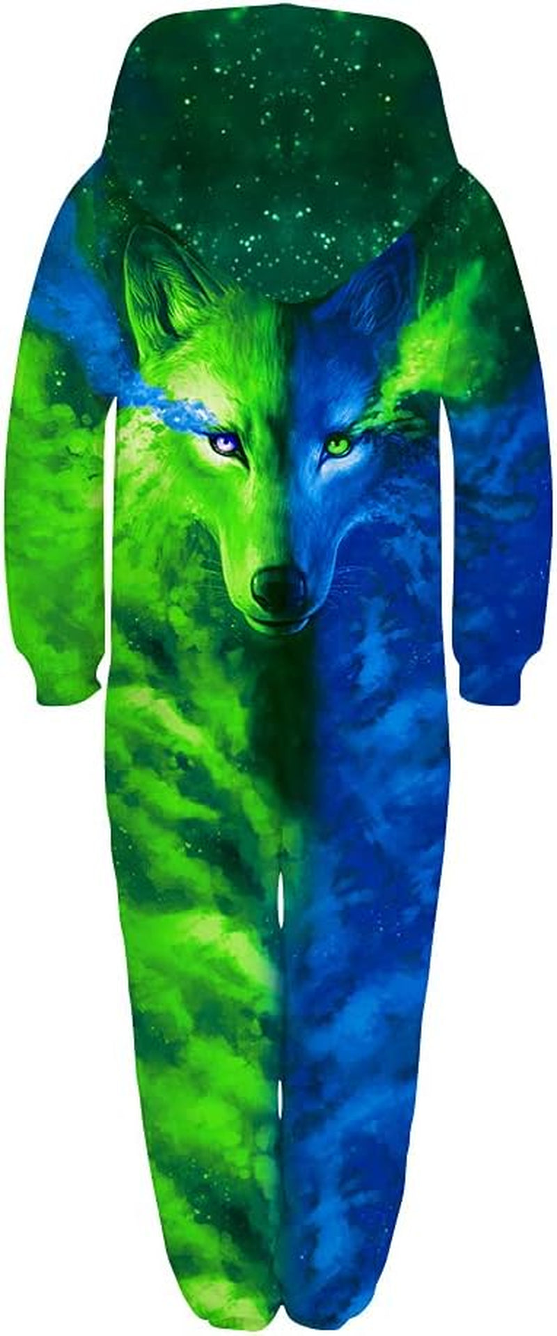 Wolf 3D Print Kids Zip up Hoodie Jumpsuits Boys Girls Hoodie Jumpsuits Rompers Comfortable Casual Zip Hooded Playsuit (13-14 Years, Green-Blue)