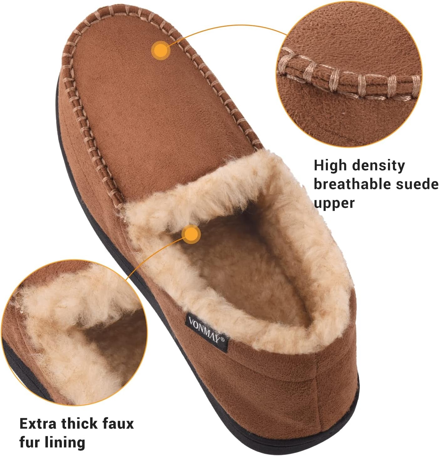 Men'S Moccasin Slippers Fuzzy House Shoes Fluffy Fur Home Warm Memory Foam Indoor Outdoor