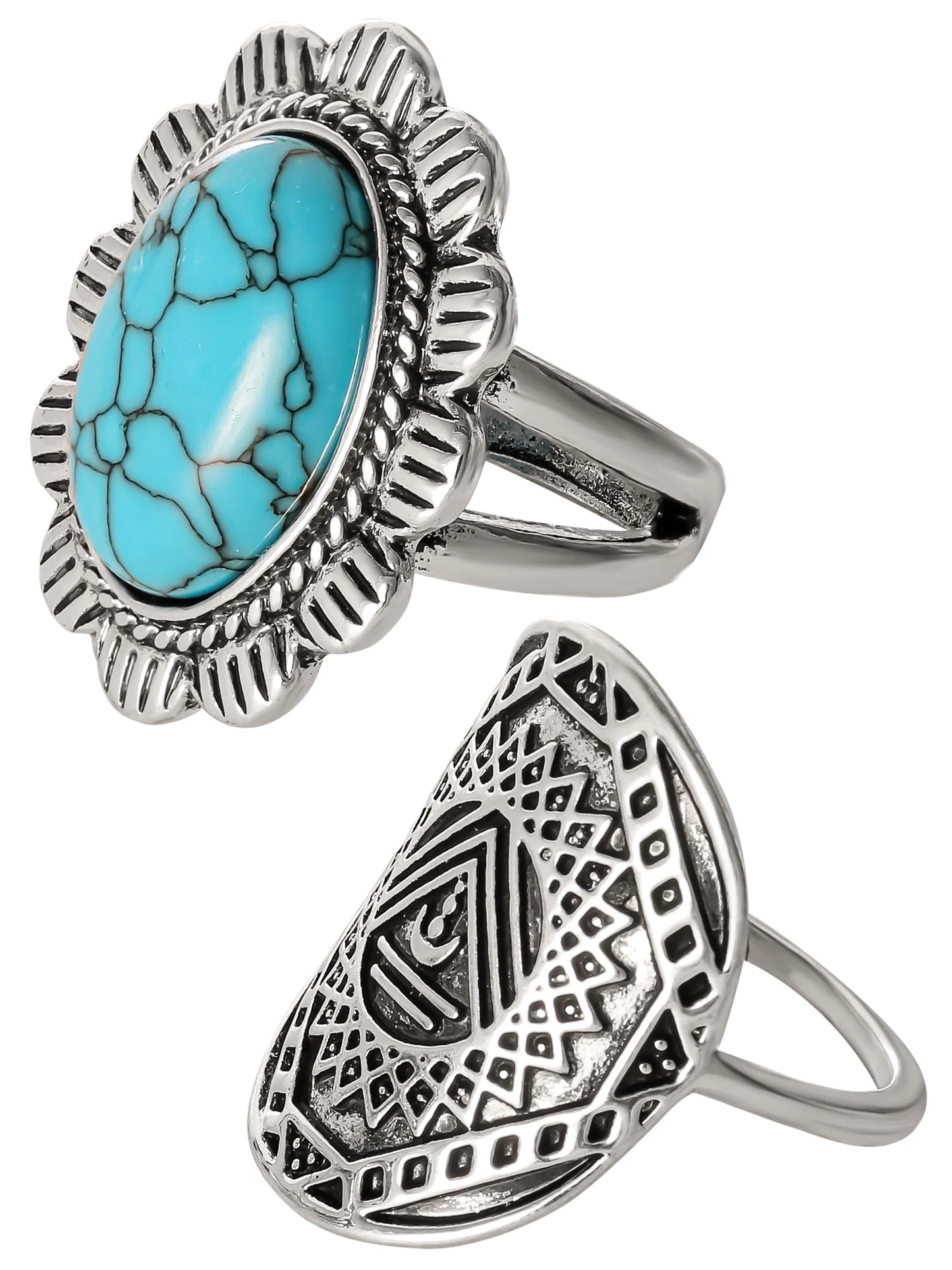 Faux Turquoise Stone Ring Set, Set of 2