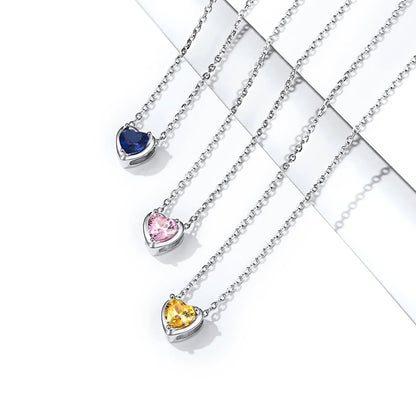 Women November Birthstone Necklace 925 Sterling Silver Small Cubiz Zirconia Topaz Pendant Heart Pendant Necklace for Women