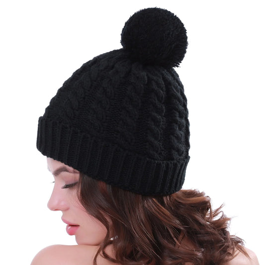 Women'S Winter Beanie Warm Lining - Thick Slouchy Cable Knit Skull Hat Ski Cap