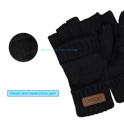 Mittens Winter Fingerless Gloves Warm Wool Knitted Gloves Convertible Gloves for Men and Women