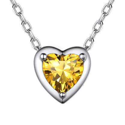 Women November Birthstone Necklace 925 Sterling Silver Small Cubiz Zirconia Topaz Pendant Heart Pendant Necklace for Women