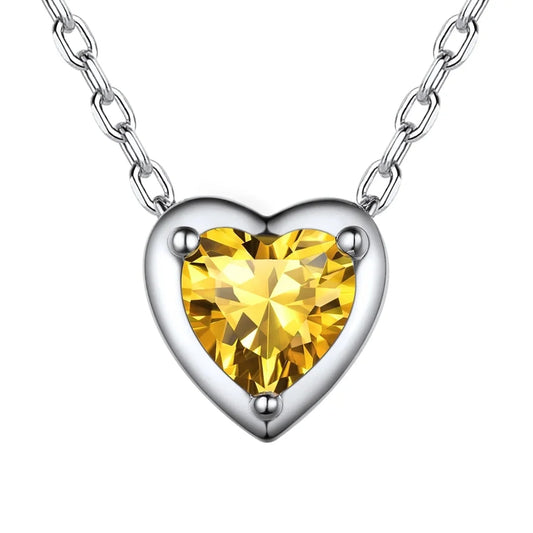 Women November Birthstone Necklace 925 Sterling Silver Small Cubiz Zirconia Topaz Pendant Heart Pendant Necklace for Women