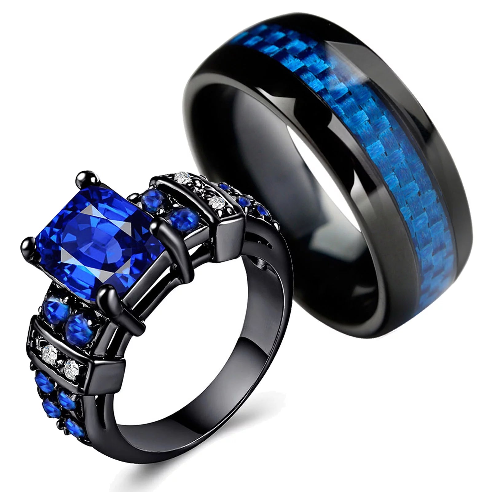 Couple Rings Matching Rings 1CT Blue CZ Women'S Wedding Ring Wedding Band