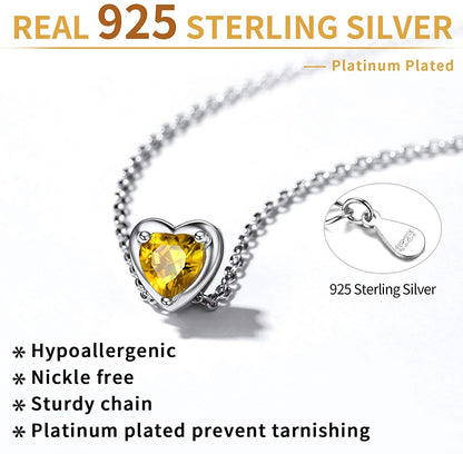 Women November Birthstone Necklace 925 Sterling Silver Small Cubiz Zirconia Topaz Pendant Heart Pendant Necklace for Women