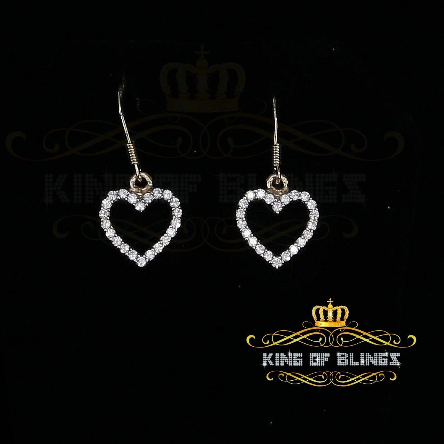 King of Bling'S 925 Yellow Silver 0.88Ct Cubic Zirconia for Women'S Dangling Heart Stud Earrings