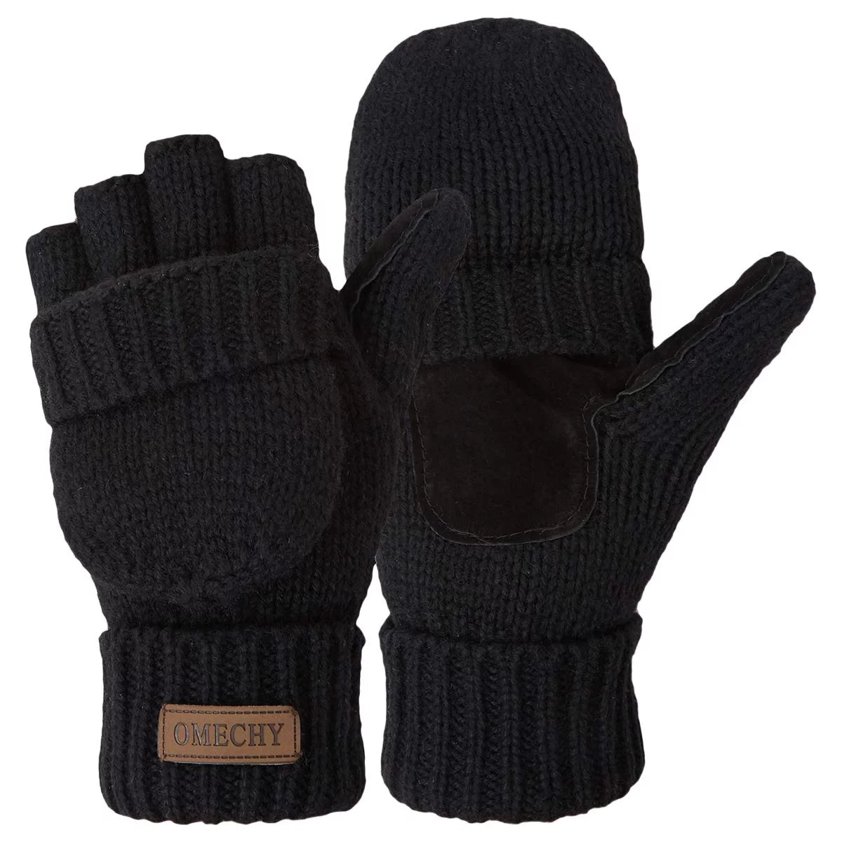 Mittens Winter Fingerless Gloves Warm Wool Knitted Gloves Convertible Gloves for Men and Women