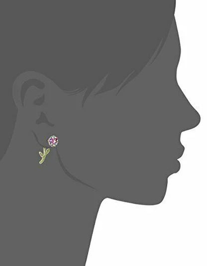 Earrings Fruit Flies Crystal Flower Front Back Studs Iridescent Purple Green Rose Gold Womens Jewelry Gift