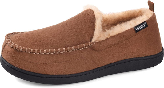 Men'S Moccasin Slippers Fuzzy House Shoes Fluffy Fur Home Warm Memory Foam Indoor Outdoor