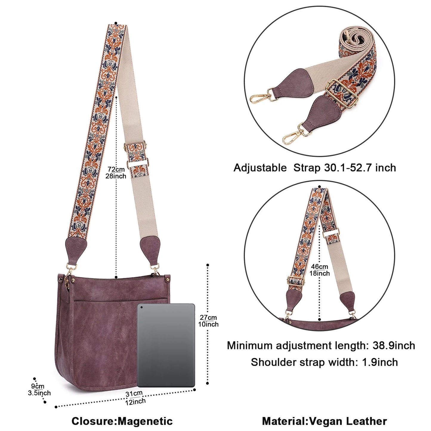 Crossbody Bags for Women Hobo Handbags with 2 Adjustable Leopard Guitar Strap Shoulder