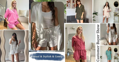 2 Piece Womens Outfit Sets Button down Shirts and Shorts Casual Lounge Sets Short Sleeve Pajamas Sets Summer Loungewear