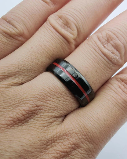 Matching Ring Couple Rings Black Gold Plated 1CT Red CZ Wedding Ring Sets Titanium Male Ring