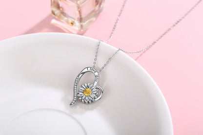 Heart Daisy Urn Necklace for Ashes 925 Sterling Silver Heart Memorial Keepsake Sunflower Pendant Necklace Cremation Jewelry Gifts for Women