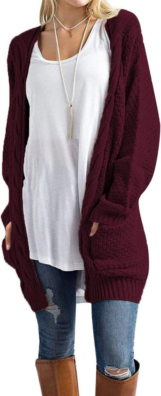 Women'S Open Front Long Sleeve Boho Boyfriend Knit Chunky Cardigan Sweater