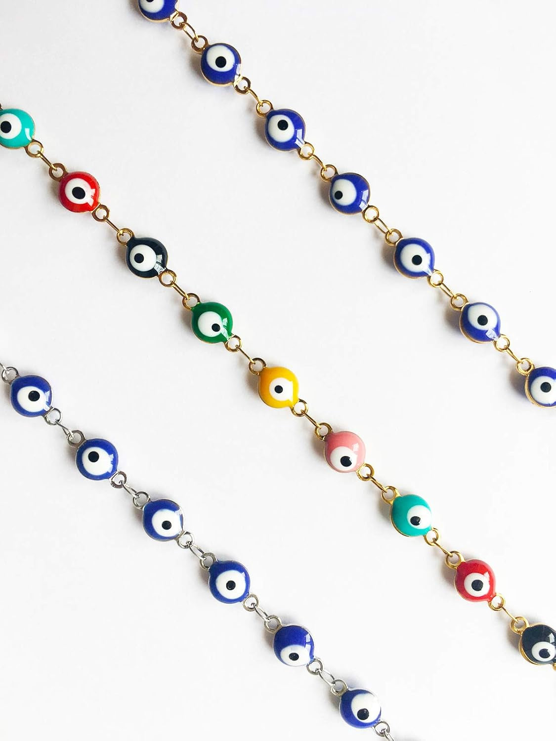 3 Pcs Evil Eye Bracelets for Women Men 18K Gold Plated Stainless Steel Handmade Adjustable Amulet Evil Eyes Jewelry for Family Best Friends