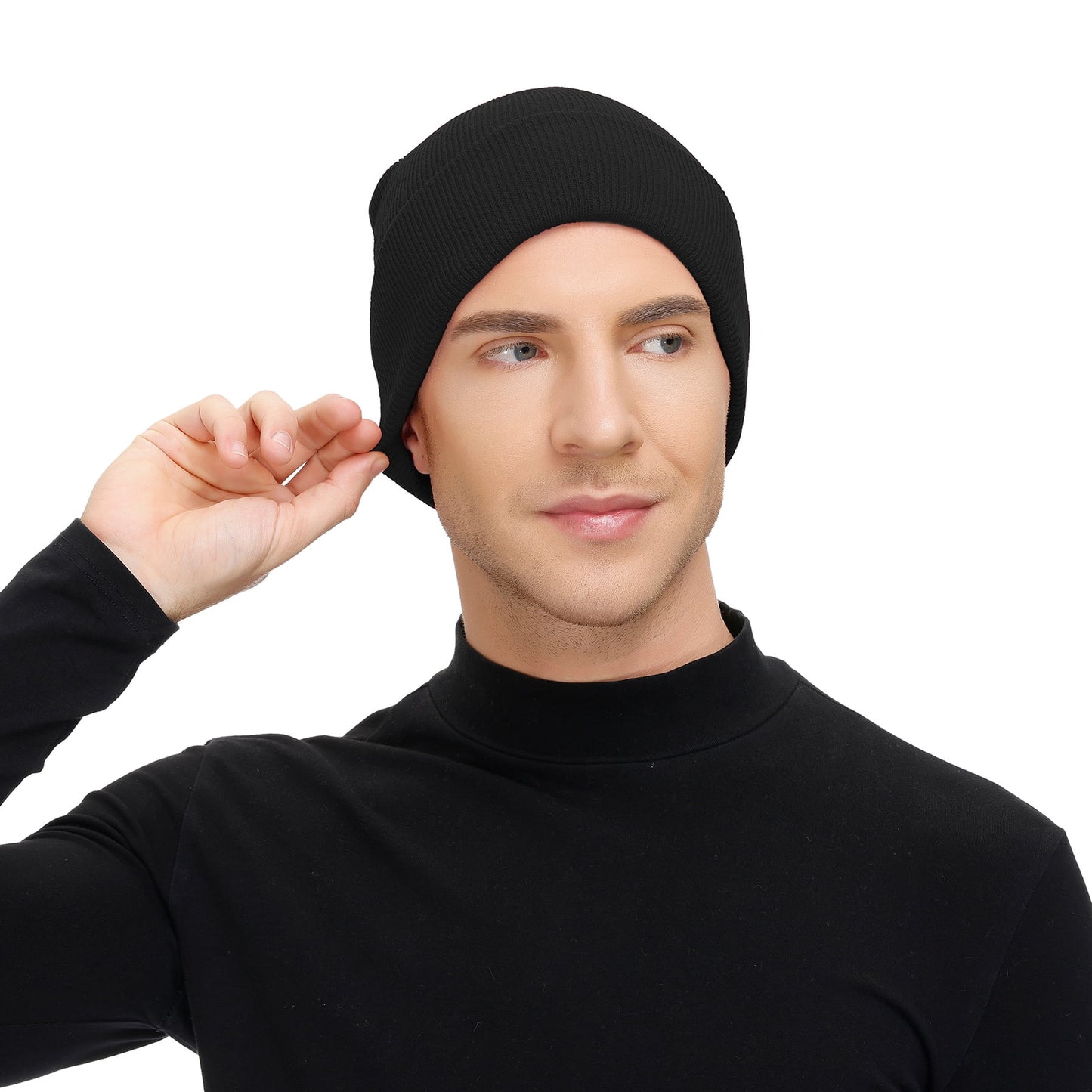 Black Beanie Hats for Men Women Soft Warm Winter Hat Cuffed Plain Knit Skull Cap