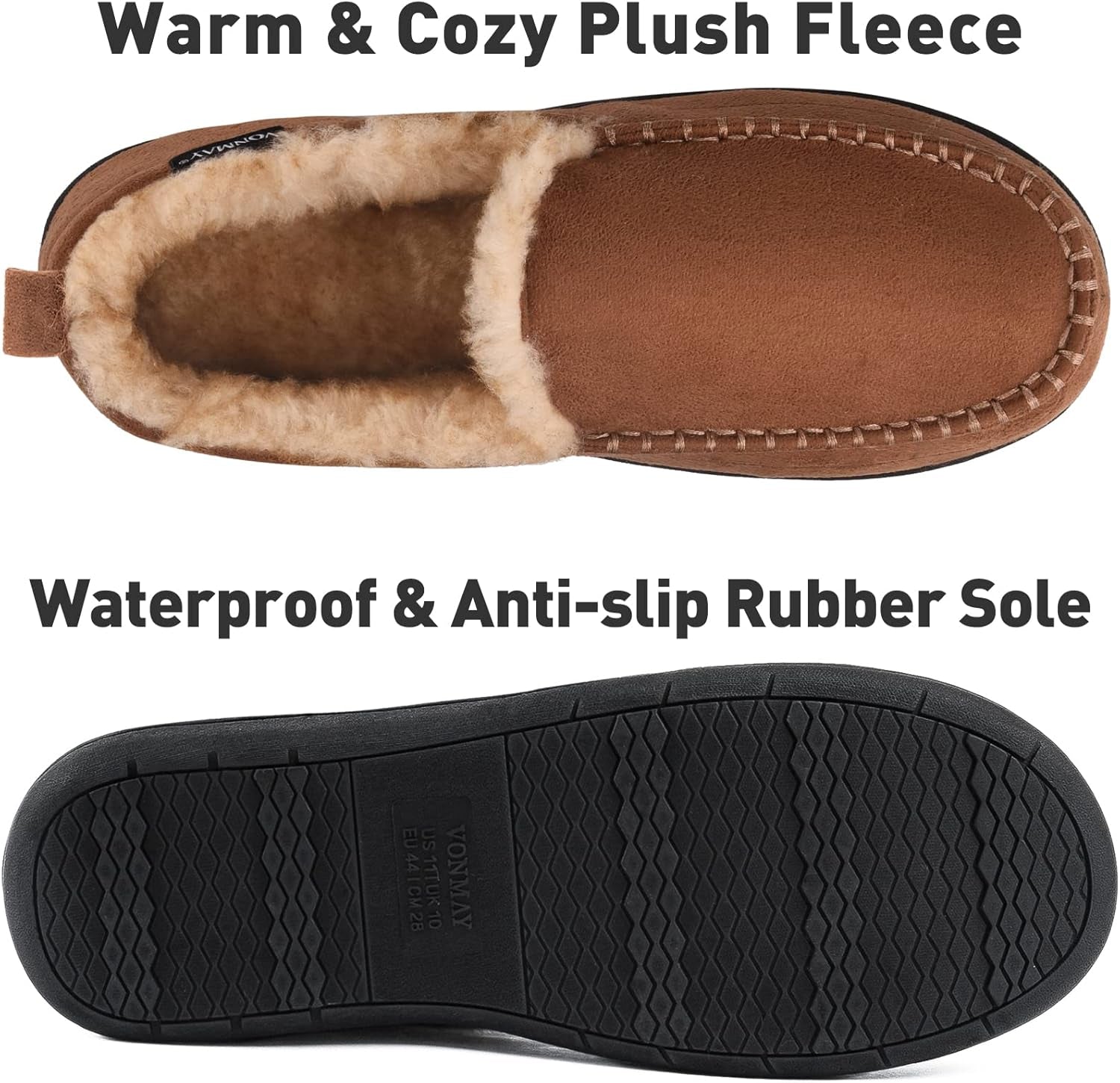 Men'S Moccasin Slippers Fuzzy House Shoes Fluffy Fur Home Warm Memory Foam Indoor Outdoor