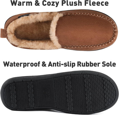 Men'S Moccasin Slippers Fuzzy House Shoes Fluffy Fur Home Warm Memory Foam Indoor Outdoor