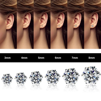 Earrings for Women Surgical Steel Cubic Zirconia Stud Earrings Set（12 Pairs,Black&White，3Mm-8Mm）