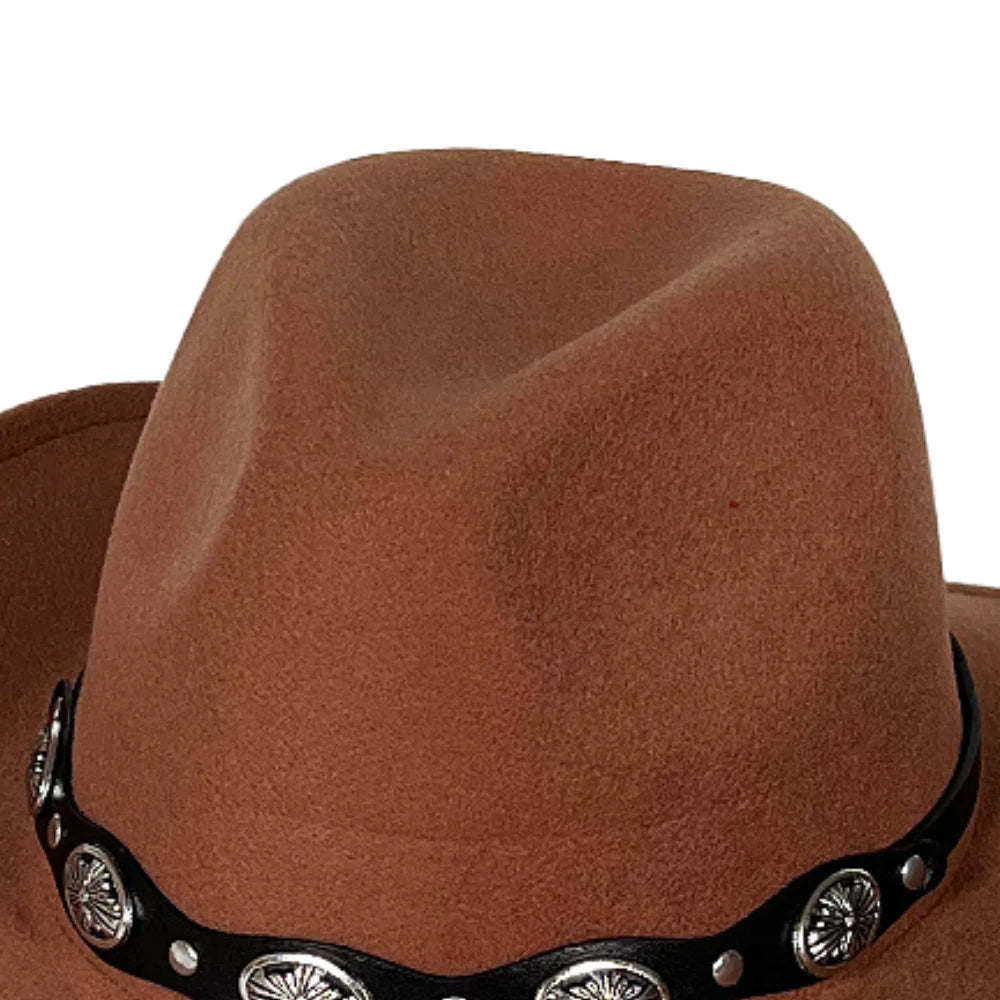 Women Men Cowboy Cowgirl Hats Felt Wide Brim Western Hat with Belt Buckle