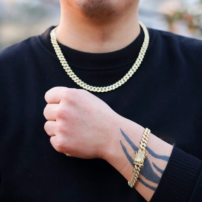 Male Zircon Cuban Chain Necklaces for Men Women Hip Hop Gold Plated Teen Jewelry 8MM 24Inch