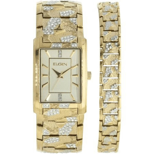 Adult Male Analog Watch and Bracelet Set in Gold Bark Pattern (FG16001GTST)