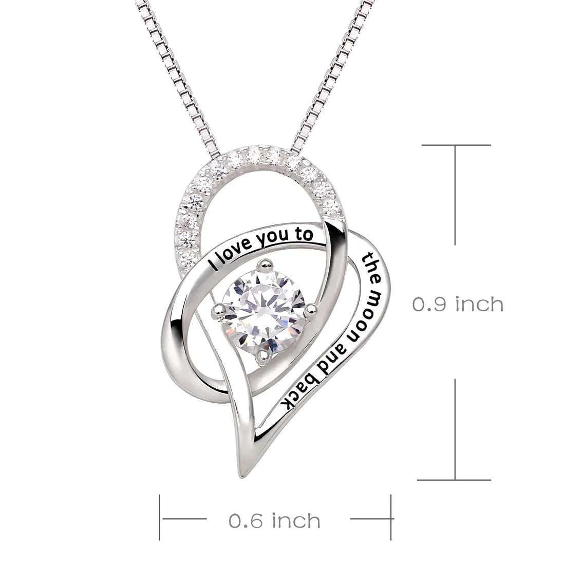 Jewelry Sterling Silver I Love You to the Moon and Back Love Heart Cubic Zirconia Pendant Necklace