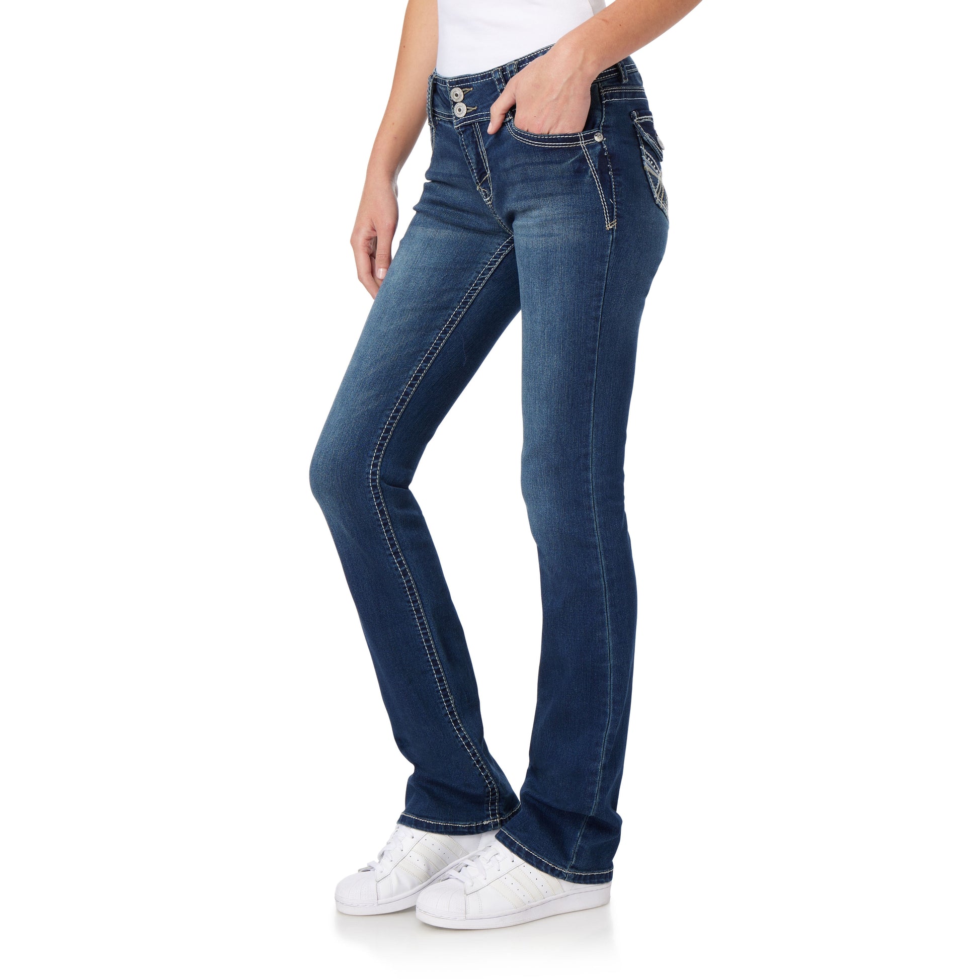 Women'S Luscious Curvy Bootcut Mid-Rise Insta Stretch Juniors Jeans (Standard and Plus)