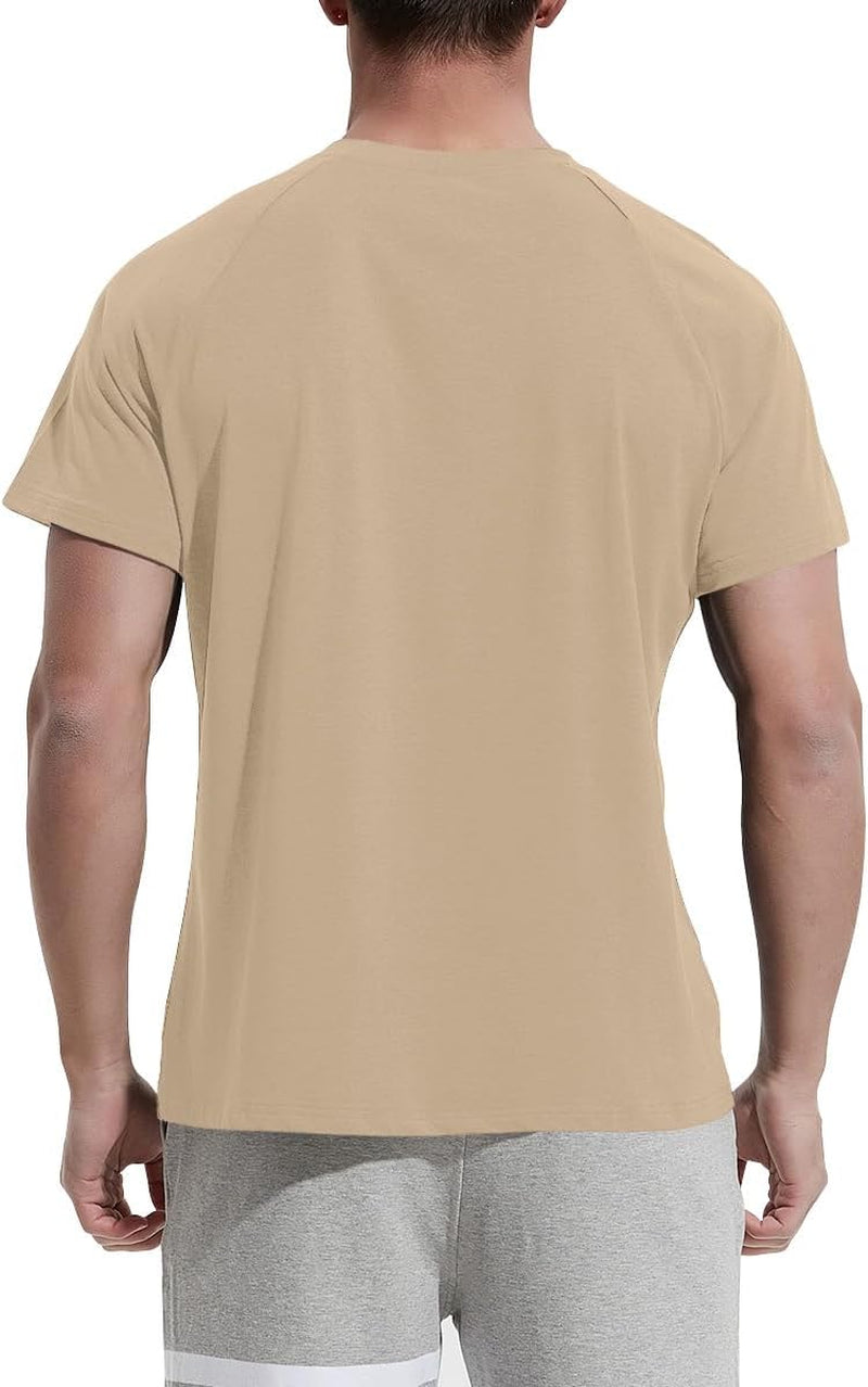 Men'S Summer Casual T-Shirts Front Placket Raglan Short Sleeve Henley Shirts with Pocket XL, Khaki