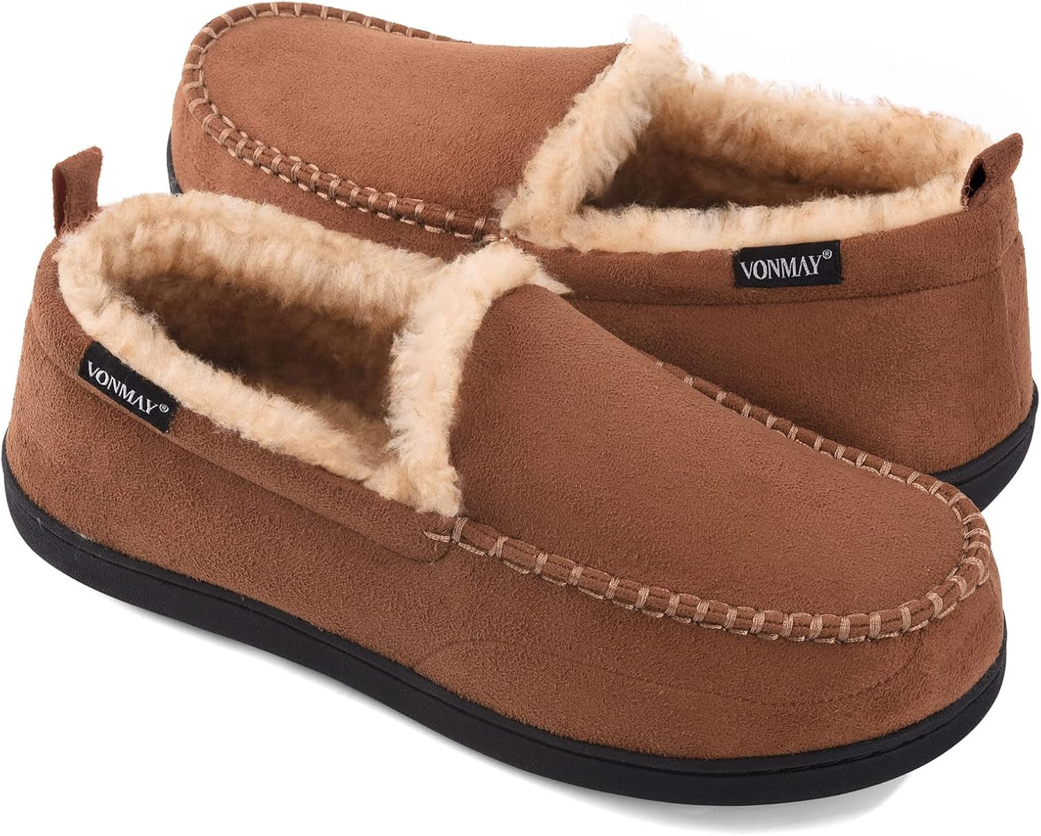 Men'S Moccasin Slippers Fuzzy House Shoes Fluffy Fur Home Warm Memory Foam Indoor Outdoor